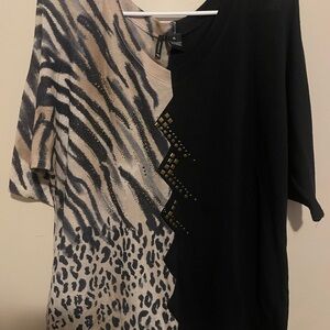 New Directions Animal Print Black Blouse